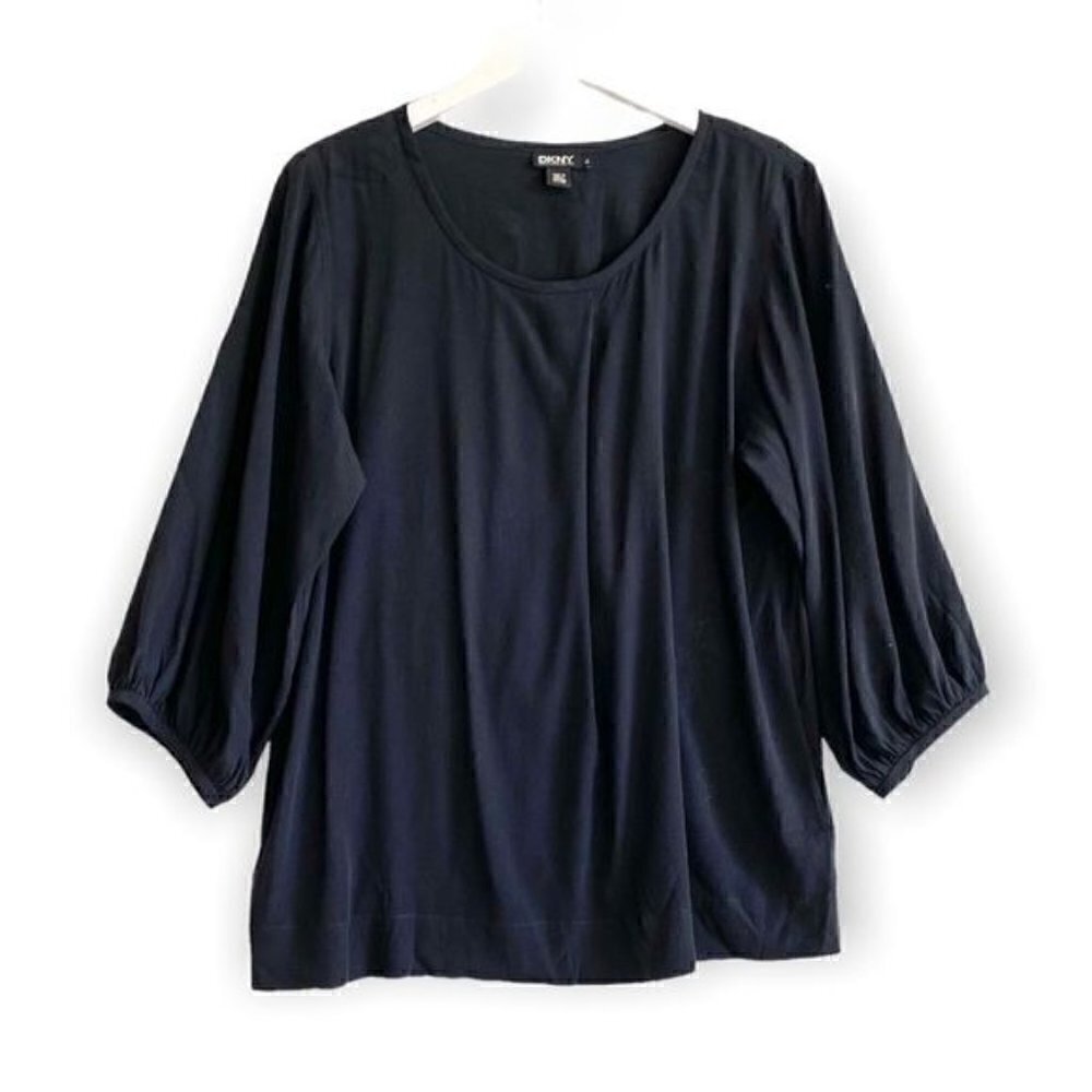 DKNY black silk tunic blouse, size 8